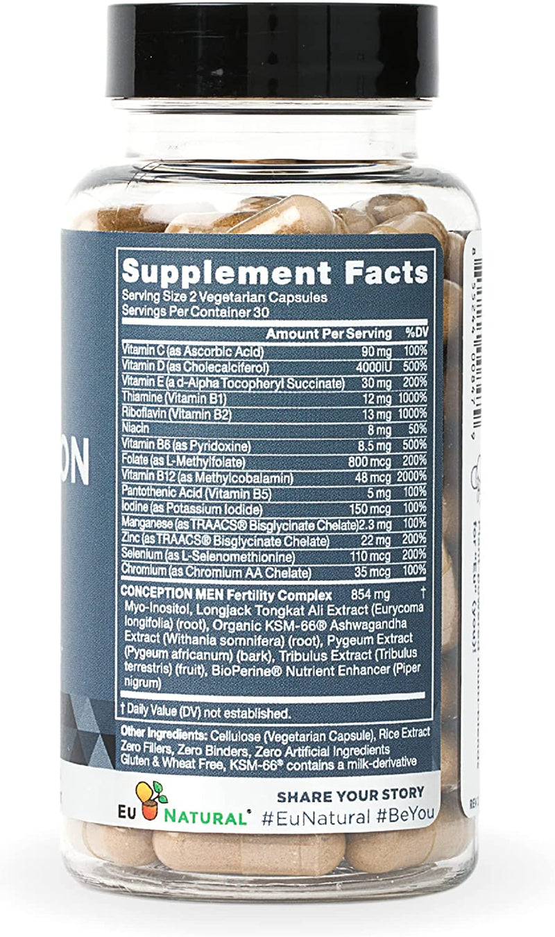 Conception For Him - Vitaminas de fertilidad, – zinc, folato, píldoras Ashwagandha – 60 cápsulas